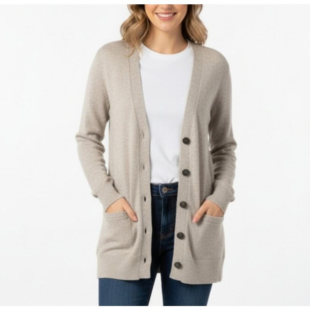 Lauren Ralph Lauren 100% Cashmere Gray Long V-neck Cardigan Sweater Academia S